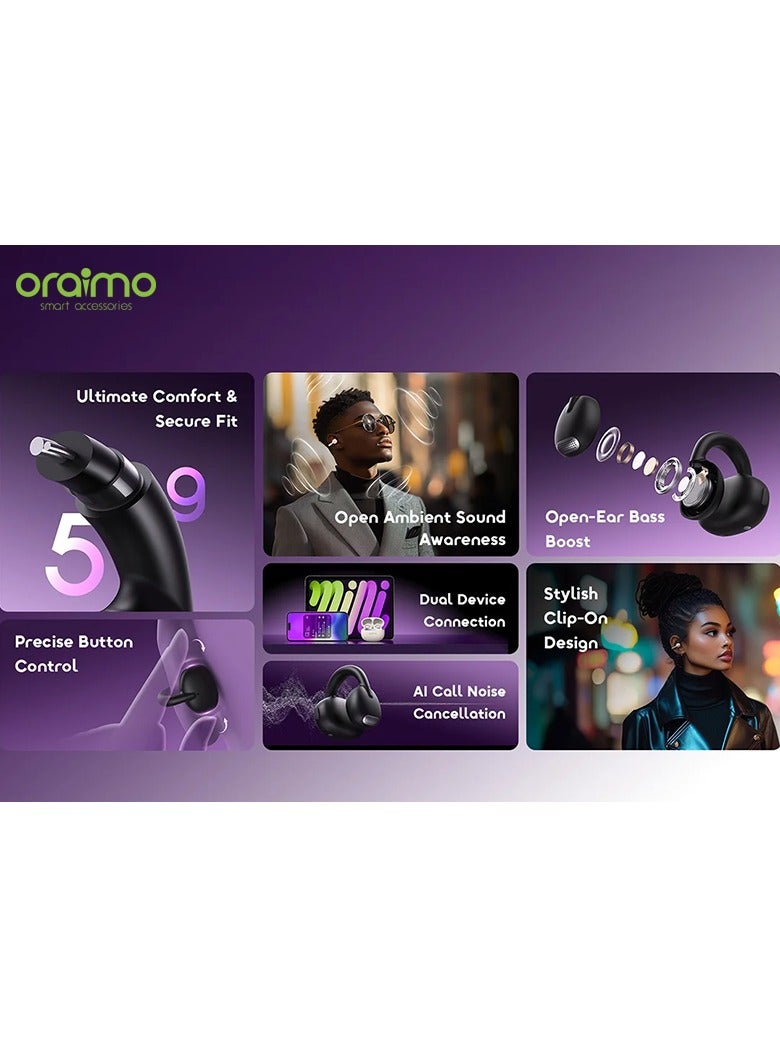 Oraimo Oraimo Earbuds OpenSnap Wireless Open Ear - Black black - Image 4