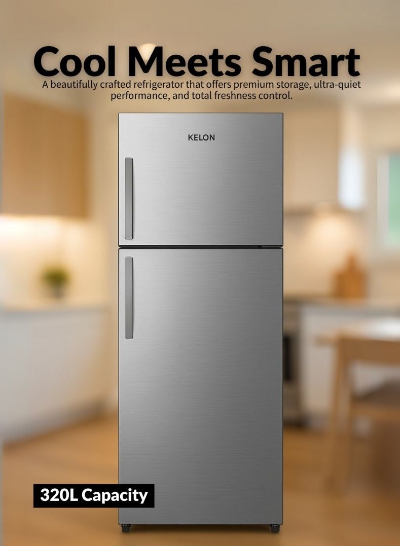كيلون ثلاجة علوية سعة 328 لتر - بابين، فريزر واسع وثلاجة، رفوف زجاجية قابلة للتعديل، تبريد موفر للطاقة، ضوضاء منخفضة، تشطيب أبيض أنيق - - Image 1