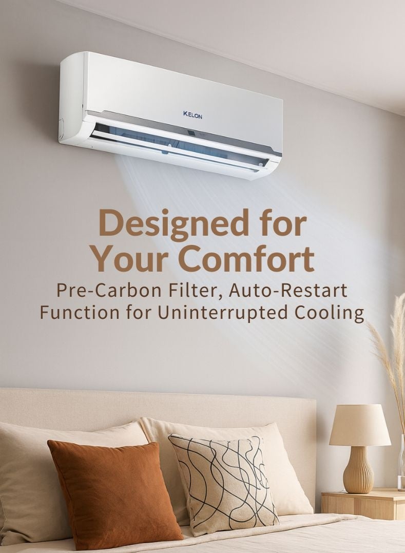 كيلون مكيف هواء سبليت بقدرة 1 طن (12000 BTU) – ضاغط دوار T3، وظيفة تبريد فقط، تبريد عالي في درجات حرارة تصل إلى 52°C، ضجيج منخفض، كفاءة في استهلاك الطاقة، وحدة خارجية متينة – - Image 4