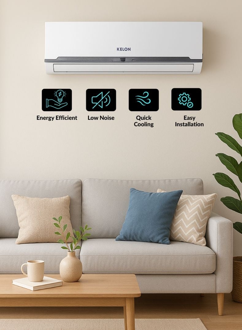 كيلون مكيف هواء سبليت بقدرة 1 طن (12000 BTU) – ضاغط دوار T3، وظيفة تبريد فقط، تبريد عالي في درجات حرارة تصل إلى 52°C، ضجيج منخفض، كفاءة في استهلاك الطاقة، وحدة خارجية متينة – - Image 2