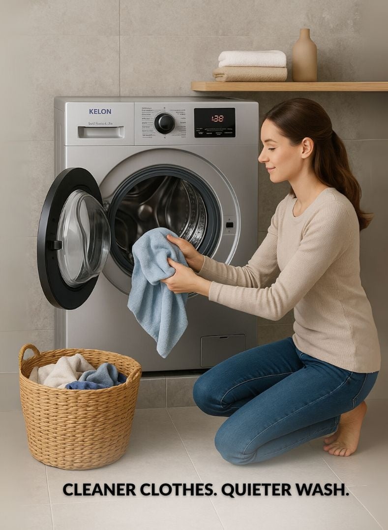 كيلون غسالة ملابس أوتوماتيكية كاملة التحميل سعة 7 كجم – سرعة دوران 1200 دورة في الدقيقة، برامج غسيل متعددة، كفاءة في استهلاك الطاقة والماء، أسطوانة من الفولاذ المقاوم للصدأ، تشغيل منخفض الضوضاء – - Image 2