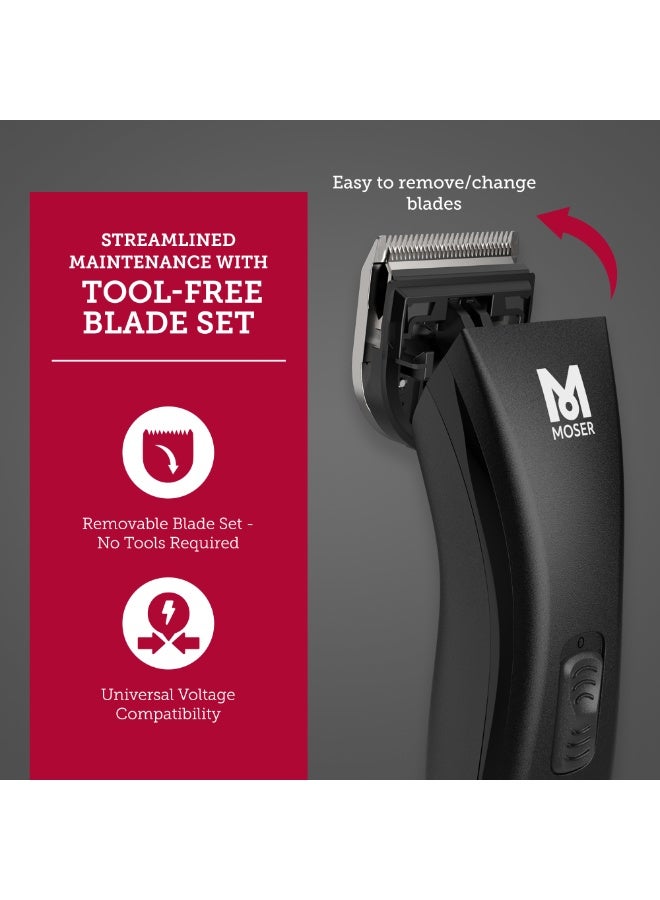 MOSER Professional Grooming Set, Hair Clipper with 46mm Cutting Width & Mobile Shaver, Cordless/Corded Operation, LED Indicator, 45-Min Runtime - 1886-0151+3615-0052B Black - Image 5