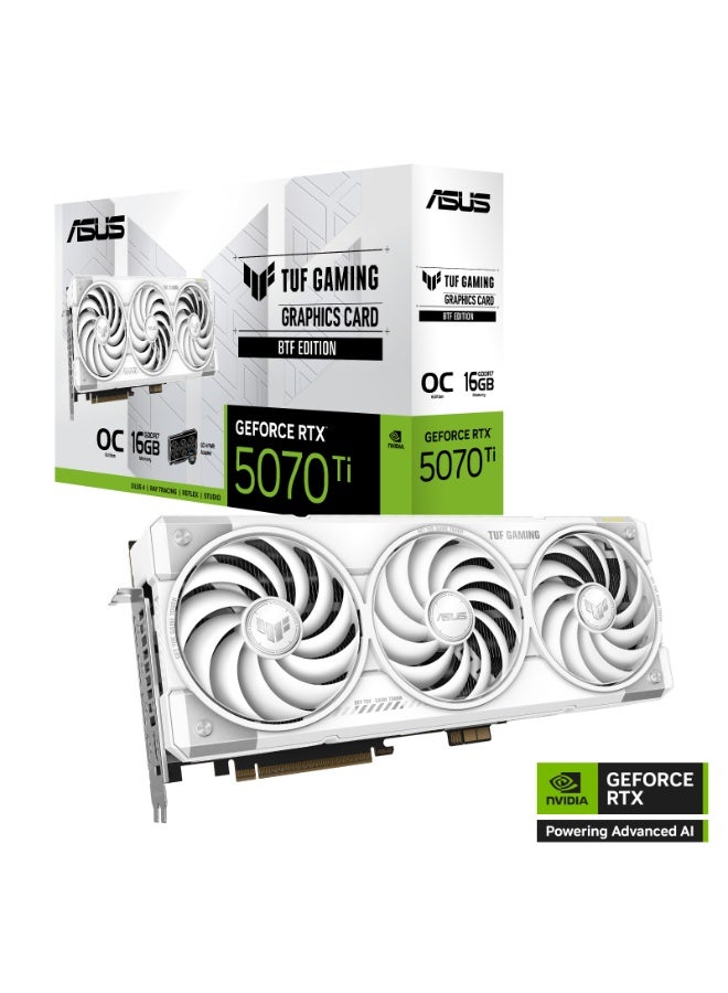 ASUS Gaming GeForce RTX 5070 Ti 16GB GDDR7 OC Graphics Card, PCIe 5.0, 8960 CUDA Cores, 2610MHz Boost, Dual BIOS, Axial-Tech Cooling, 2x HDMI 2.1b, 3x DisplayPort 2.1b, DLSS 4.0, Ray Tracing, NVIDIA Reflex & Broadcast, BTF Design, White | 90YV0N60-M0NA00 white - Image 1