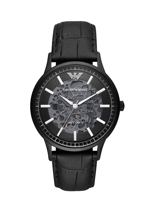 امبوريو ارماني ساعة أوتوماتيكية جلدية سوداء - Image 1