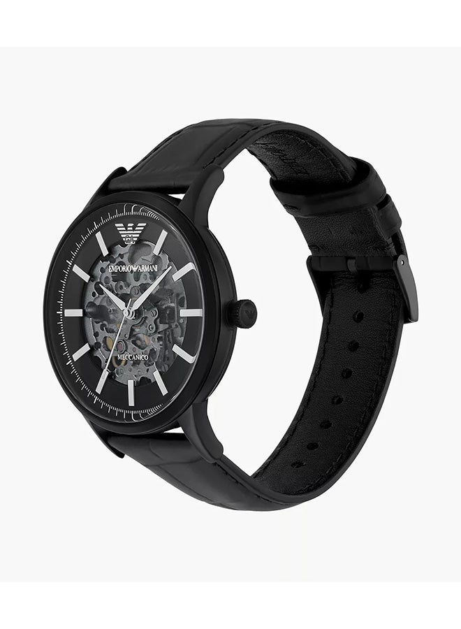 امبوريو ارماني ساعة أوتوماتيكية جلدية سوداء - Image 3