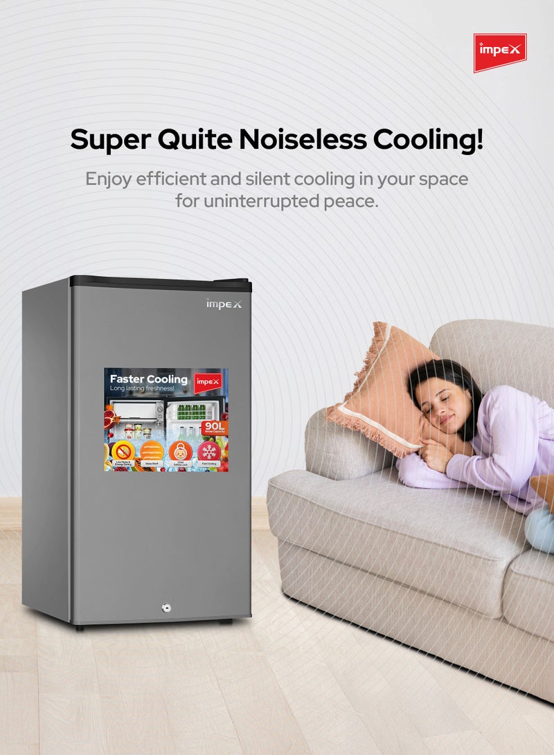 Impex 90L Gross/83L Net Single Door Refrigerator (IMRF 140C), 8L Freezer Fast Cooling, Glass Shelf, Child Safety Lock, Fast Cooling, Low Noise, Energy Saving Fridge – 2 Year Warranty 60 W IMRF 140C Dark Grey - Image 3