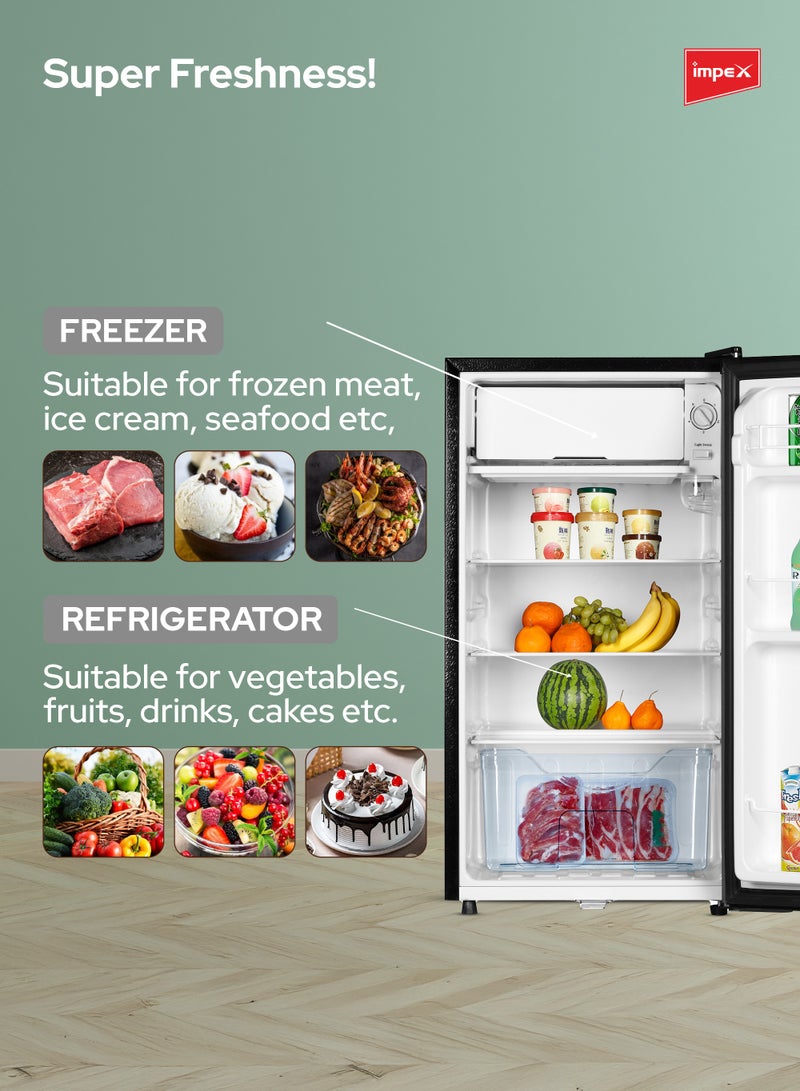 Impex 90L Gross/83L Net Single Door Refrigerator (IMRF 140C), 8L Freezer Fast Cooling, Glass Shelf, Child Safety Lock, Fast Cooling, Low Noise, Energy Saving Fridge – 2 Year Warranty 60 W IMRF 140C Dark Grey - Image 4