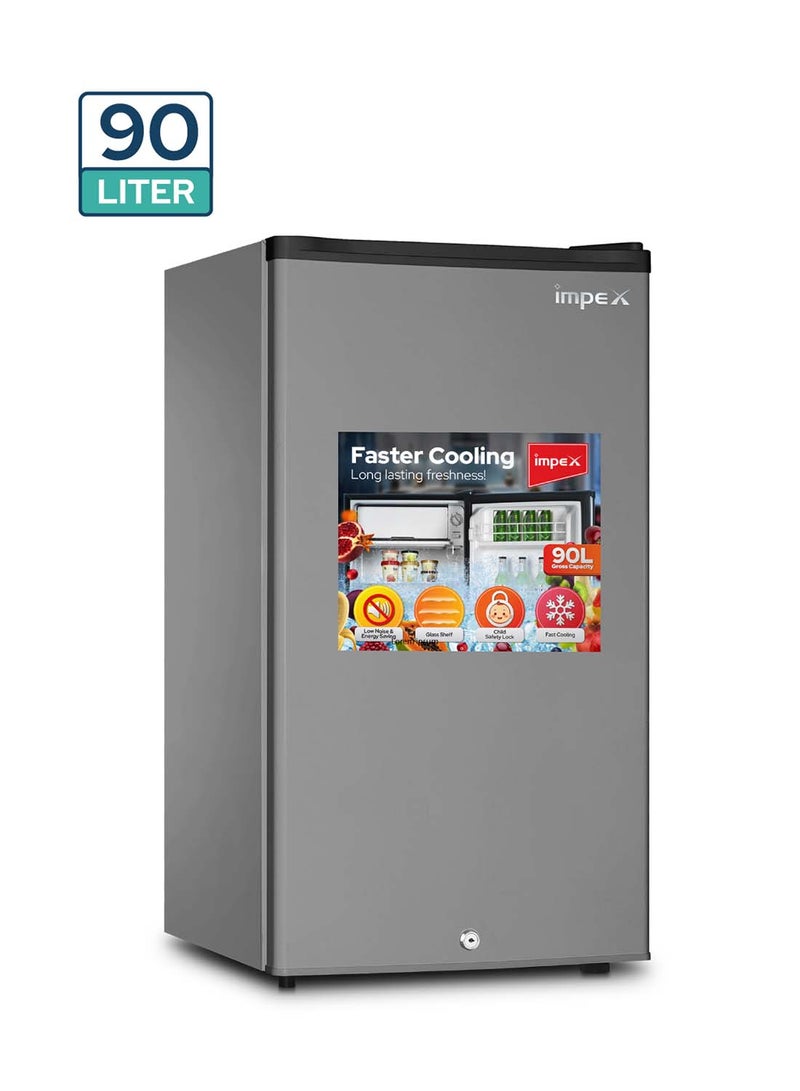 Impex 90L Gross/83L Net Single Door Refrigerator (IMRF 140C), 8L Freezer Fast Cooling, Glass Shelf, Child Safety Lock, Fast Cooling, Low Noise, Energy Saving Fridge – 2 Year Warranty 60 W IMRF 140C Dark Grey - Image 1