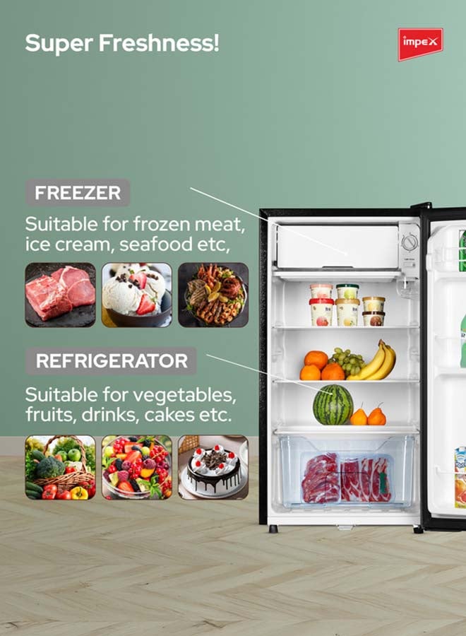 Impex 90L Gross/83L Net Single Door Refrigerator (IMRF 140C),5 Level Temprature Adjustment Knob, 8L Freezer Fast Cooling, Glass Shelf, Child Safety Lock, Fast Cooling, Low Noise, Energy Saving Fridge – 2 Year Warranty 60 W IMRF 140C Dark Grey - Image 4