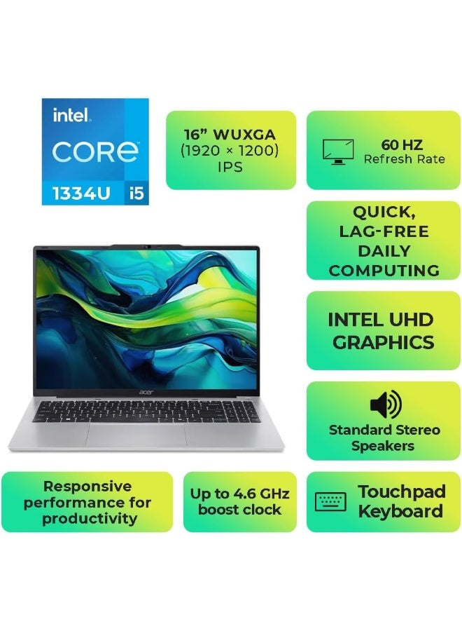 أيسر Aspire Lite 16 Laptop With 16-Inch WUXGA Display,Core i5-1334U Processor/16GB RAM/512GB SSD/Intel UHD Graphics/Windows 11 Pro English Silver - Image 2