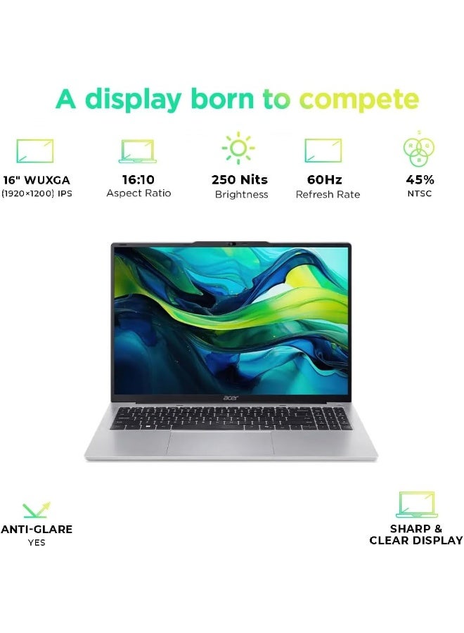 Acer Aspire Lite 16 Laptop With 16-Inch WUXGA Display,Core i5-1334U Processor/8GB RAM/512GB SSD/Intel UHD Graphics/Windows 11 Pro English Silver - Image 3