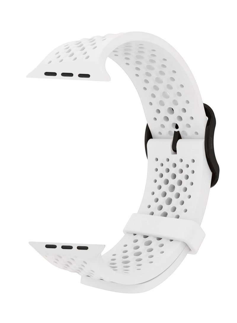 MARGOUN 49mm/45mm/44mm/ Sport Silicone Watch Band Compatible with Apple Watch Series 9/8/7/6/5/4/3/2/1 & SE – Breathable Soft Strap with Buckle White - Image 1