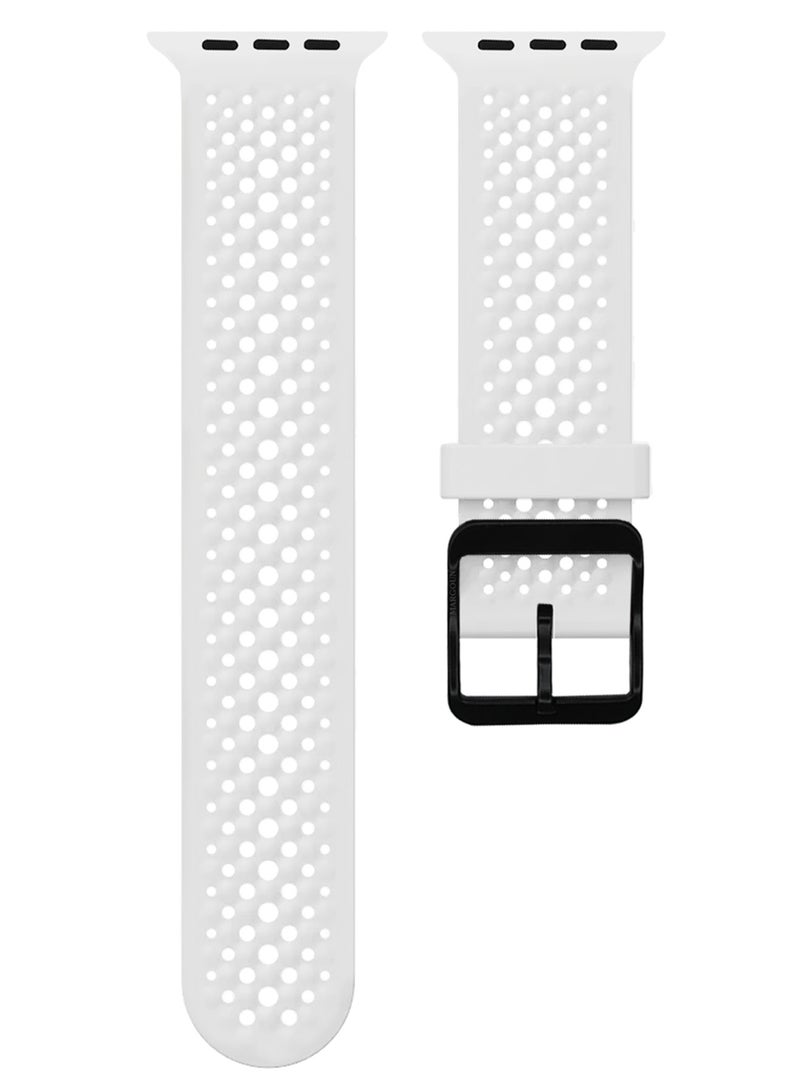 MARGOUN 49mm/45mm/44mm/ Sport Silicone Watch Band Compatible with Apple Watch Series 9/8/7/6/5/4/3/2/1 & SE – Breathable Soft Strap with Buckle White - Image 2