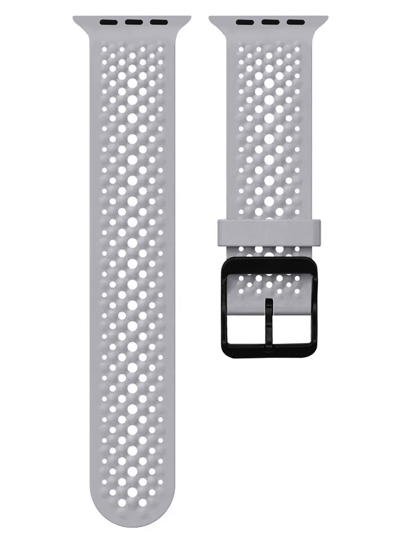 MARGOUN 49mm/45mm/44mm/ Sport Silicone Watch Band Compatible with Apple Watch Series 9/8/7/6/5/4/3/2/1 & SE – Breathable Soft Strap with Buckle Grey - Image 2