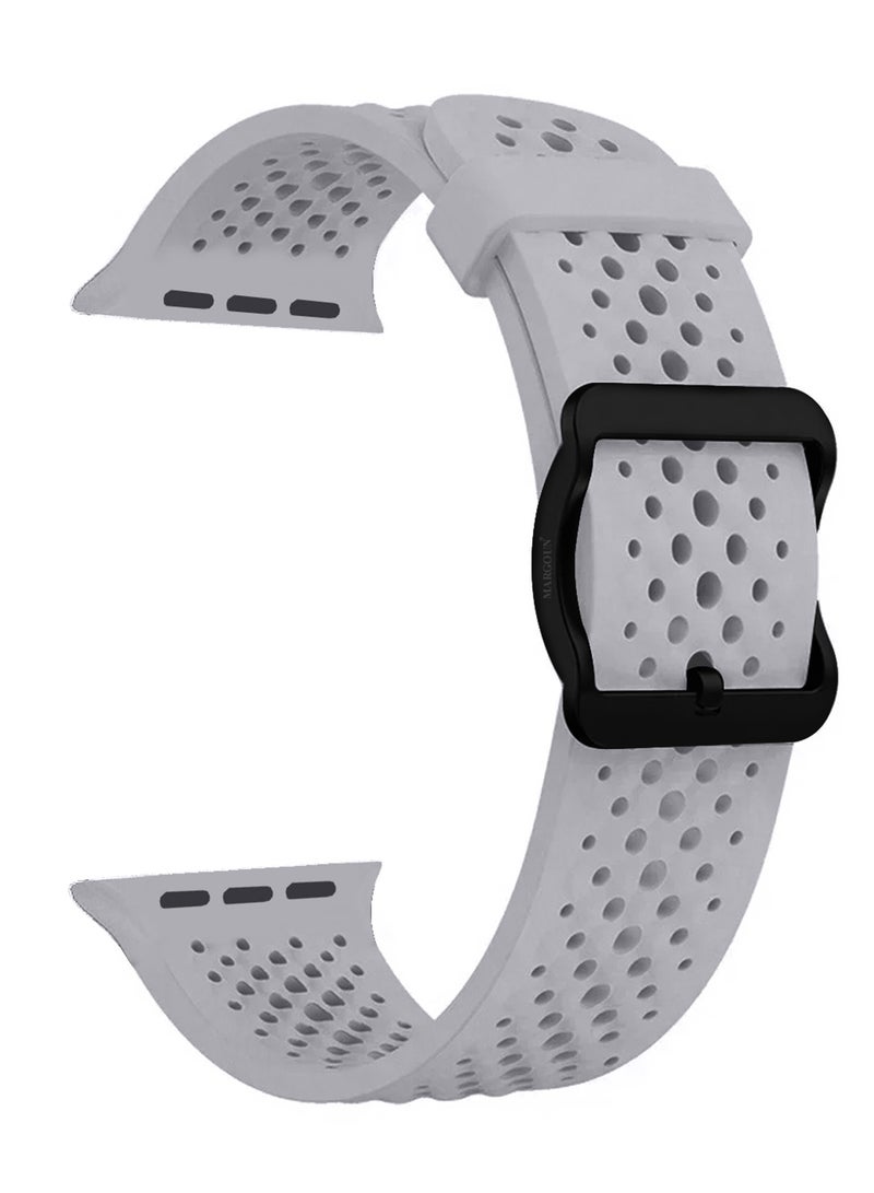 MARGOUN 49mm/45mm/44mm/ Sport Silicone Watch Band Compatible with Apple Watch Series 9/8/7/6/5/4/3/2/1 & SE – Breathable Soft Strap with Buckle Grey - Image 3