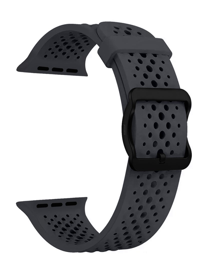 MARGOUN 49mm/45mm/44mm/ Sport Silicone Watch Band Compatible with Apple Watch Series 9/8/7/6/5/4/3/2/1 & SE – Breathable Soft Strap with Buckle Dark Grey - Image 3