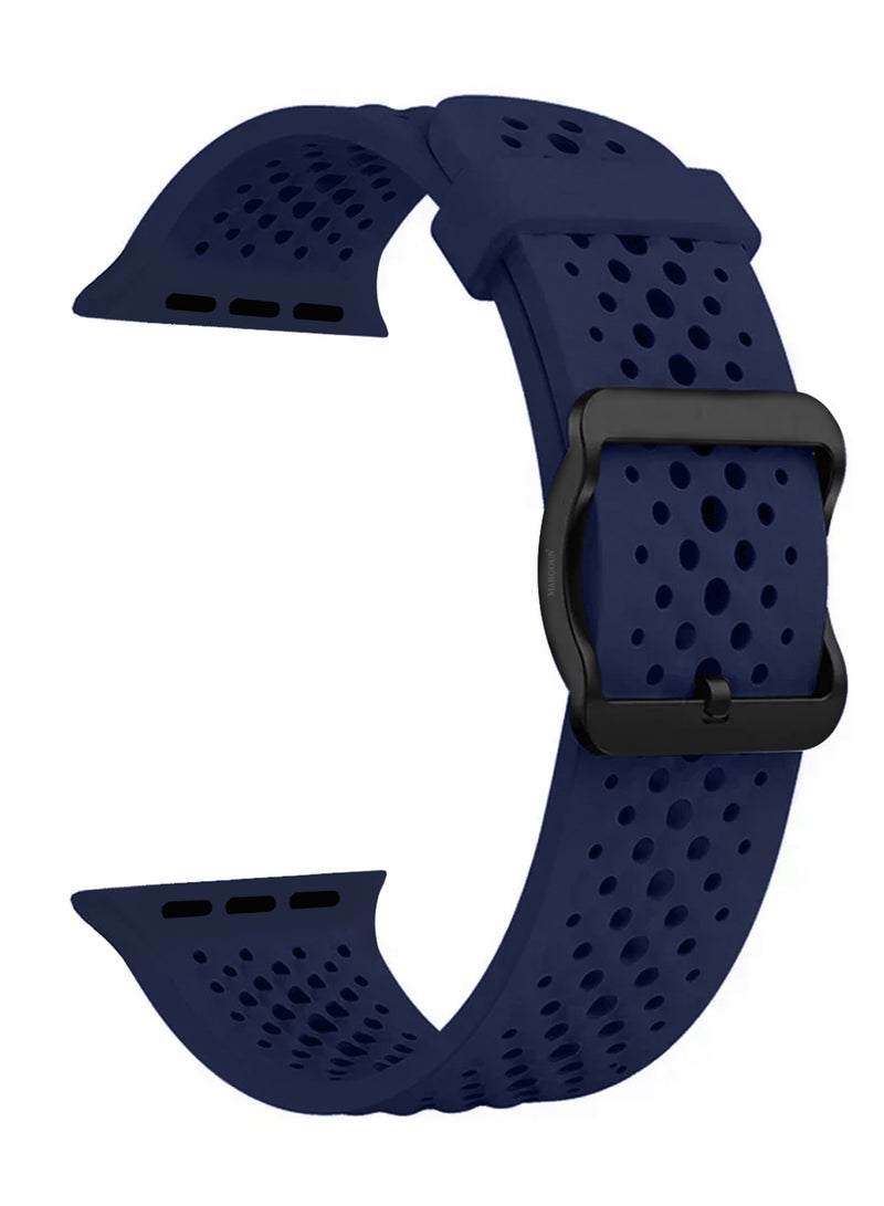 MARGOUN 49mm/45mm/44mm/ Sport Silicone Watch Band Compatible with Apple Watch Series 9/8/7/6/5/4/3/2/1 & SE – Breathable Soft Strap with Buckle Dark Blue - Image 3
