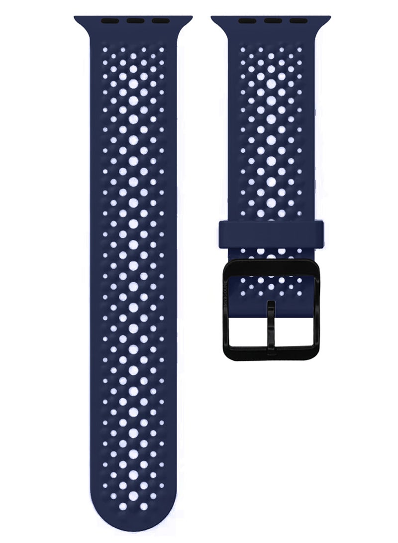 MARGOUN 49mm/45mm/44mm/ Sport Silicone Watch Band Compatible with Apple Watch Series 9/8/7/6/5/4/3/2/1 & SE – Breathable Soft Strap with Buckle Dark Blue - Image 2