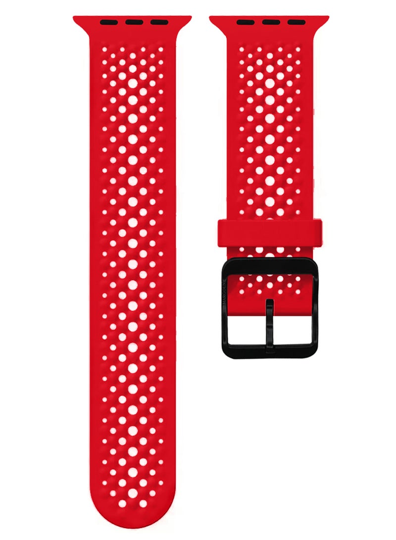 MARGOUN 49mm/45mm/44mm/ Sport Silicone Watch Band Compatible with Apple Watch Series 9/8/7/6/5/4/3/2/1 & SE – Breathable Soft Strap with Buckle Red - Image 2