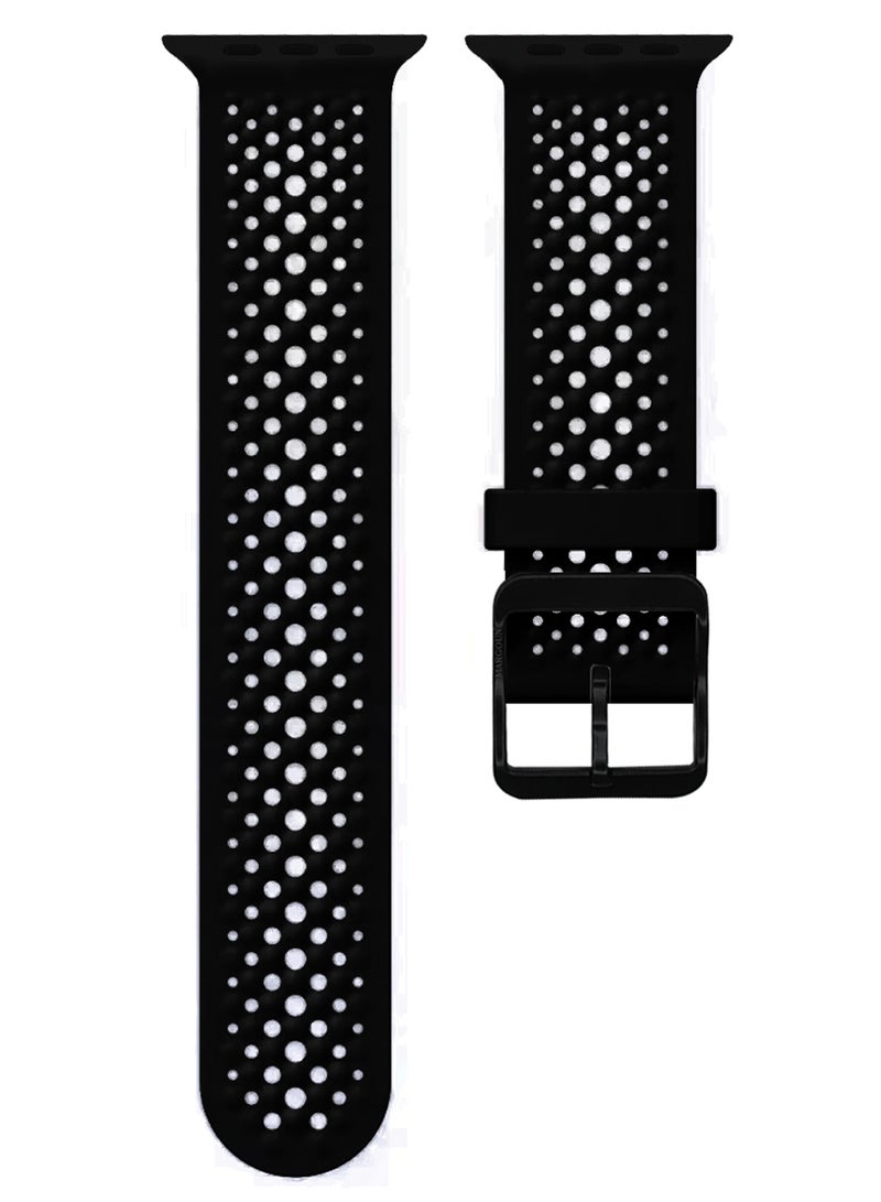 MARGOUN 49mm/45mm/44mm/ Sport Silicone Watch Band Compatible with Apple Watch Series 9/8/7/6/5/4/3/2/1 & SE – Breathable Soft Strap with Buckle Black - Image 2