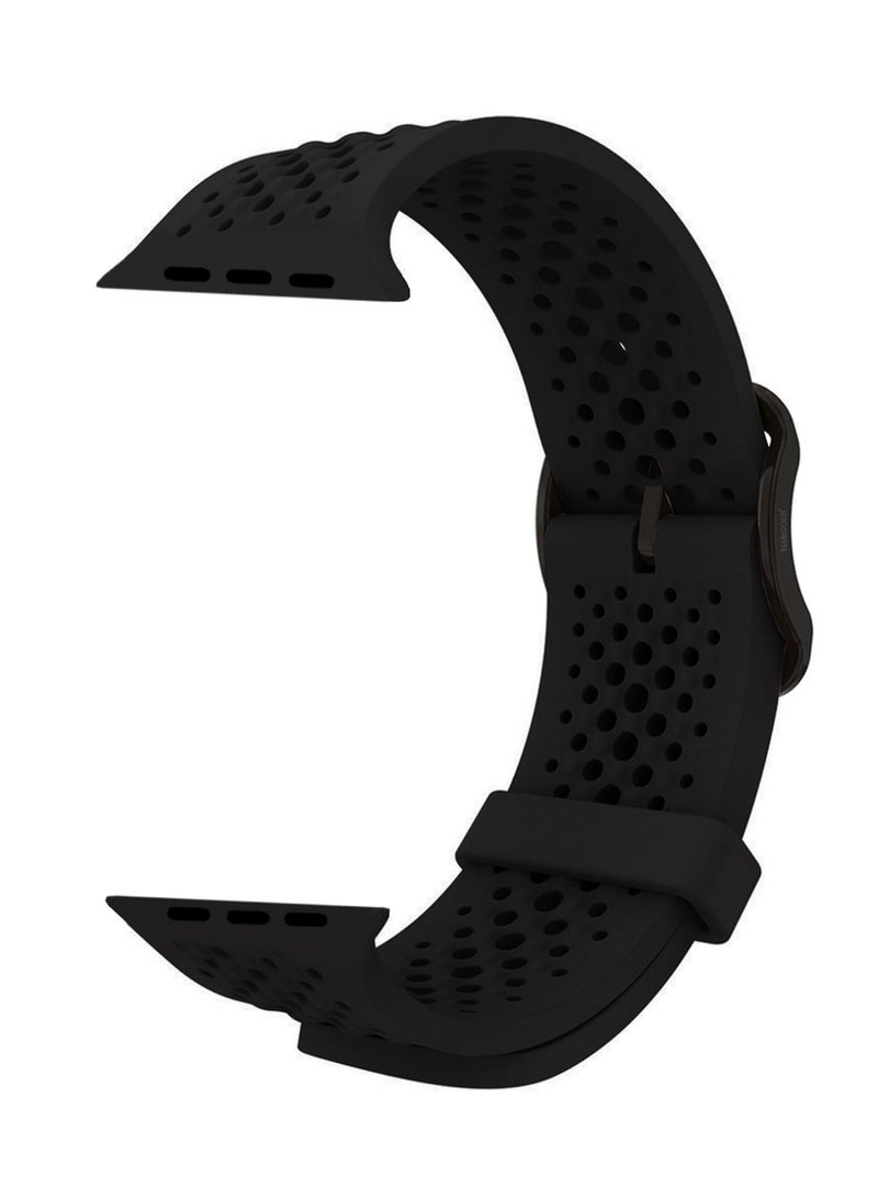 MARGOUN 49mm/45mm/44mm/ Sport Silicone Watch Band Compatible with Apple Watch Series 9/8/7/6/5/4/3/2/1 & SE – Breathable Soft Strap with Buckle Black - Image 1