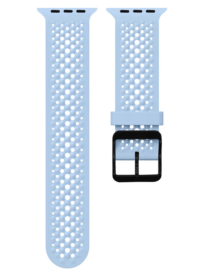 MARGOUN 49mm/45mm/44mm/ Sport Silicone Watch Band Compatible with Apple Watch Series 9/8/7/6/5/4/3/2/1 & SE – Breathable Soft Strap with Buckle Light Blue - Image 2