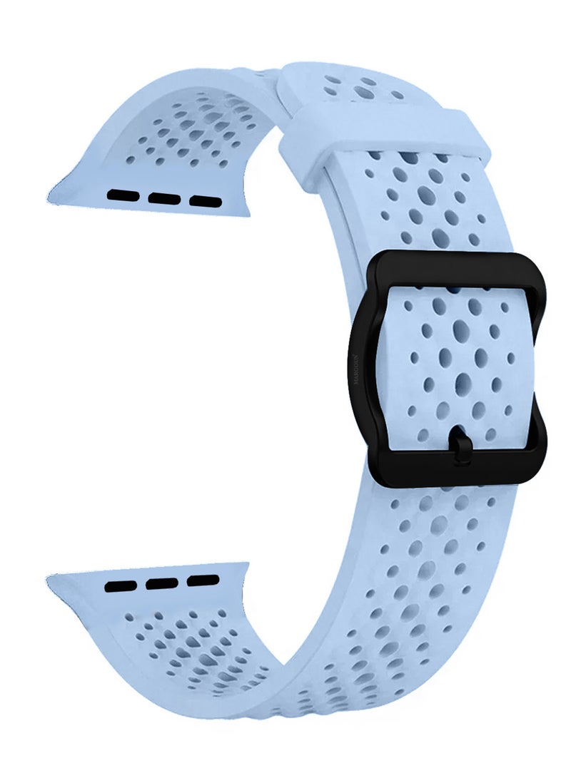MARGOUN 49mm/45mm/44mm/ Sport Silicone Watch Band Compatible with Apple Watch Series 9/8/7/6/5/4/3/2/1 & SE – Breathable Soft Strap with Buckle Light Blue - Image 3