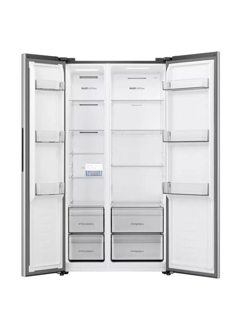 هايسنس Side by Side Refrigerator 12.2 Cu.Ft Freezer 6.6 Cu.Ft Inverter Silver RS3P558NAIC silver - Image 3