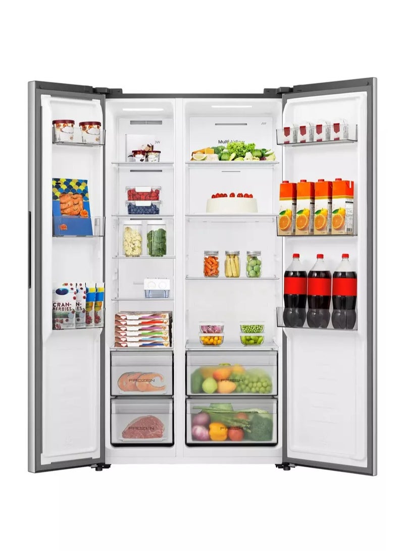 هايسنس Side by Side Refrigerator 12.2 Cu.Ft Freezer 6.6 Cu.Ft Inverter Silver RS3P558NAIC silver - Image 4