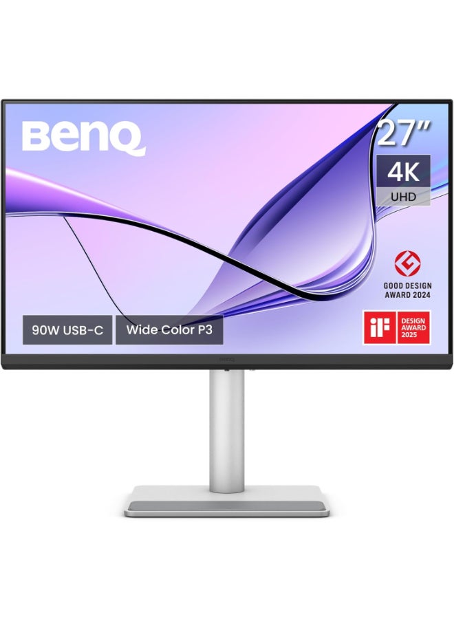 بين كيو شاشة MA270U 27 بوصة 4K 3840x2160 لجهاز MacBook® Pro/Air، مزدوجة USB-C، 90 واط توصيل الطاقة، مطابقة ألوان Mac، مركز USB، تحكم في السطوع والصوت على Mac، قاعدة قابلة للتعديل في الارتفاع والإمالة، نطاق ألوان P3 رمادي، نسخة KSA - ضمان 3 سنوات - Image 1