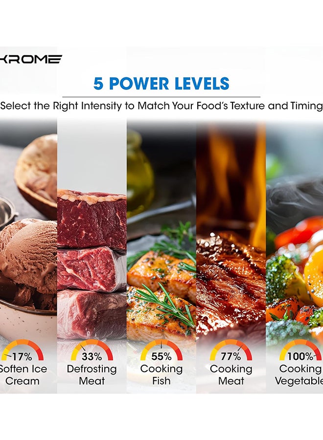 Krome Microwave Oven, 20L Capacity, 700W Output, 5 Power Levels, 35 Minute Timer, Cooking End Signal, Grey Painted Cavity - KR-MW20MM Black - Image 5