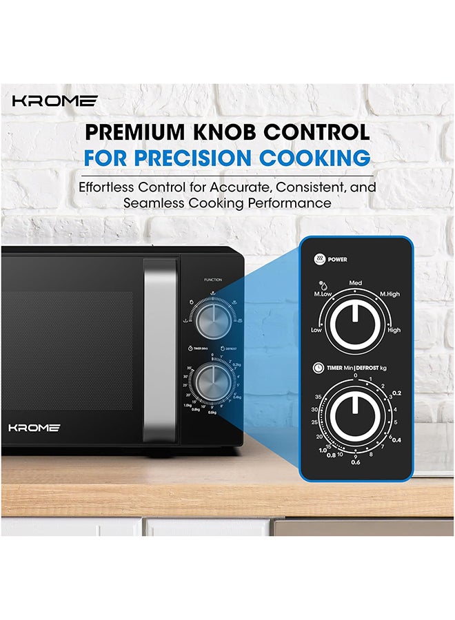 Krome Microwave Oven, 20L Capacity, 700W Output, 5 Power Levels, 35 Minute Timer, Cooking End Signal, Grey Painted Cavity - KR-MW20MM Black - Image 4