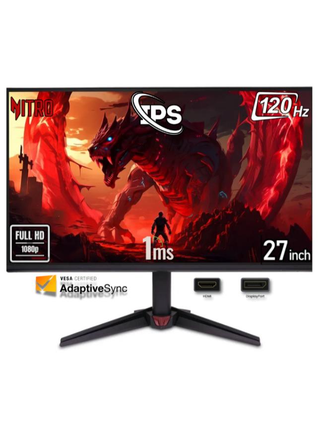 أيسر 27 inch Acer Nitro VG270G Gaming Monitor (1920×1080) FHD IPS with 120Hz Refresh Rate, 1ms VRB Response Time, AMD FreeSync, Eye Protection Mode, 3-Side Borderless Design, x1 HDMI & x1 DisplayPort, 250 nits Brightness | UM.HV0EE.G04 - Black - Image 1