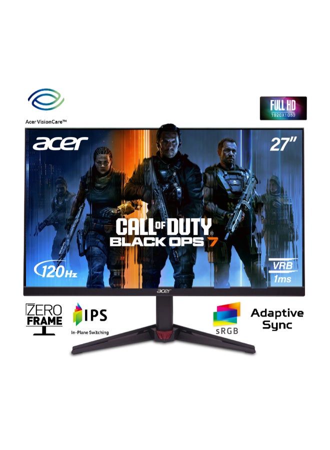 27 inch Acer Nitro VG270G Gaming Monitor (1920×1080) FHD IPS with 120Hz Refresh Rate, 1ms VRB Response Time, AMD FreeSync, Eye Protection Mode, 3-Side Borderless Design, x1 HDMI & x1 DisplayPort, 250 nits Brightness | UM.HV0EE.G04 - Black
