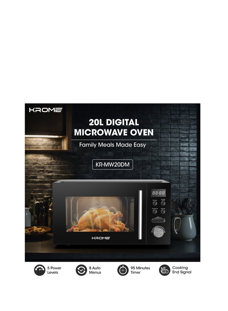 كروم Digital Microwave Oven, 20L Capacity, 700W Output, 5 Power Levels, 95-Minute Timer, Cooking End Signal, Grey Painted Cavity, 20 L 700 W KR-MW20DM black - Image 2