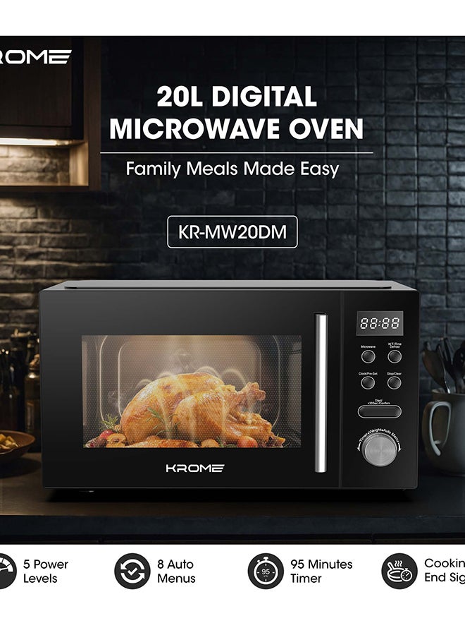Krome Digital Microwave Oven, 20L Capacity, 700W Output, 5 Power Levels, 95-Minute Timer, Cooking End Signal, Grey Painted Cavity, 20 L 700 W KR-MW20DM black - Image 3