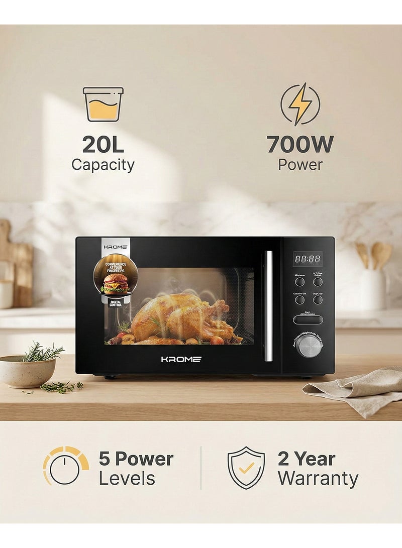 كروم ميكروويف رقمي، سعة 20 لتر، قدرة 700 واط، 5 مستويات طاقة، مؤقت 95 دقيقة، إشارة انتهاء الطهي، تجويف مطلي باللون الرمادي - Image 1