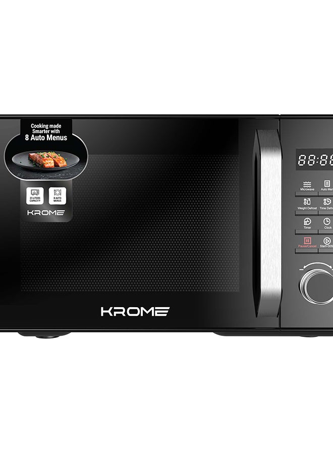 كروم فرن ميكروويف كروما، سعة 25 لتر، تحكم رقمي، 900 واط، 5 مستويات طاقة، مؤقت 95 دقيقة، 8 قوائم تلقائية، قفل أمان للأطفال، تجويف مطلي باللون الرمادي، لون أسود | KR-MW25DM - Image 1