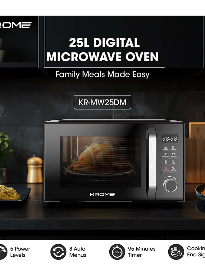 كروم فرن ميكروويف كروما، سعة 25 لتر، تحكم رقمي، 900 واط، 5 مستويات طاقة، مؤقت 95 دقيقة، 8 قوائم تلقائية، قفل أمان للأطفال، تجويف مطلي باللون الرمادي، لون أسود | KR-MW25DM - Image 2