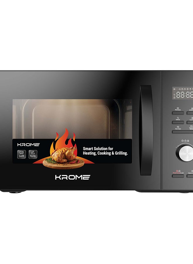 كروم فرن ميكروويف كروما مع شواية، سعة 31 لتر، قدرة 1000 واط، 5 مستويات طاقة، مؤقت 95 دقيقة، رف شواية، تجويف مطلي باللون الرمادي، لون أسود | KR-MW31DM - Image 1