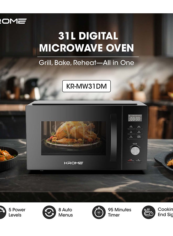 كروم فرن ميكروويف كروما مع شواية، سعة 31 لتر، قدرة 1000 واط، 5 مستويات طاقة، مؤقت 95 دقيقة، رف شواية، تجويف مطلي باللون الرمادي، لون أسود | KR-MW31DM - Image 3