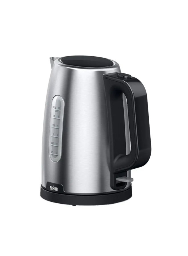 BRAUN 2200W PurShine Stainless Steel Kettle Silver and Black 1.7 L BRWK1500BK 1.7 L 2200 W BRWK1500BK Silver and Black - Image 1