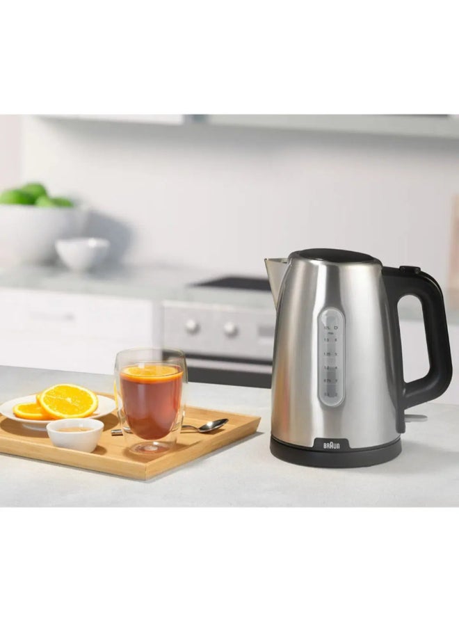 BRAUN 2200W PurShine Stainless Steel Kettle Silver and Black 1.7 L BRWK1500BK 1.7 L 2200 W BRWK1500BK Silver and Black - Image 5