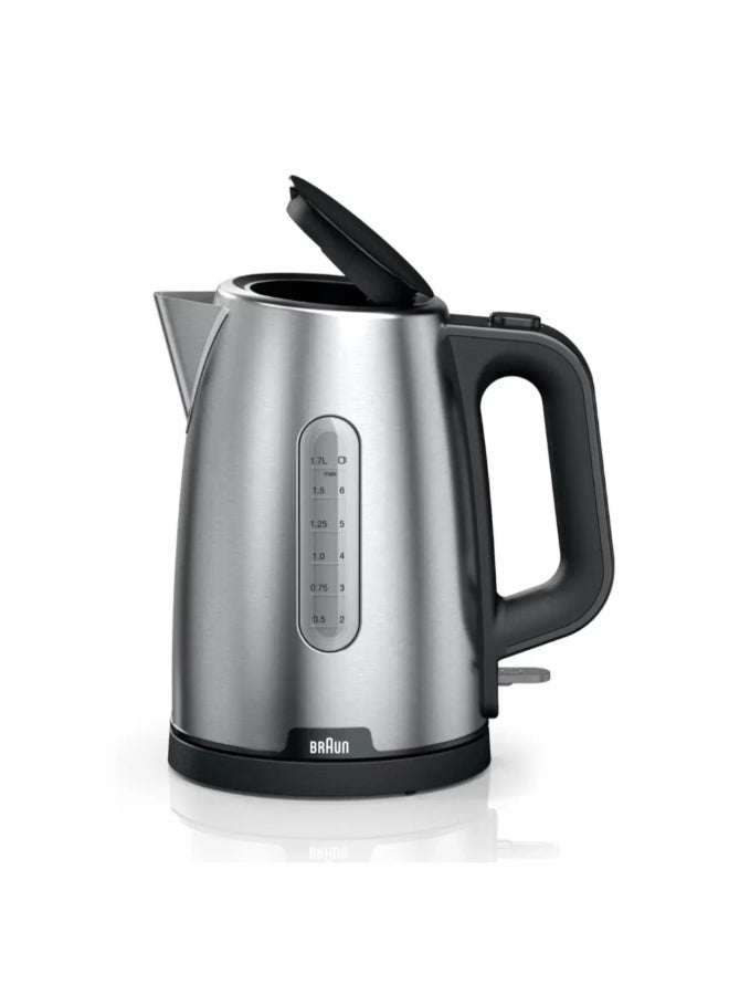BRAUN 2200W PurShine Stainless Steel Kettle Silver and Black 1.7 L BRWK1500BK 1.7 L 2200 W BRWK1500BK Silver and Black - Image 2