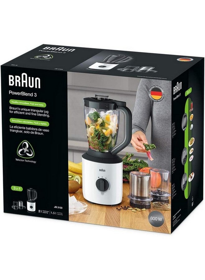 BRAUN 800W PowerBlend 3 Jug Blender with Mill White and Black 2 L BRJB3123WH 800 W BRJB3123WH White and Black - Image 4