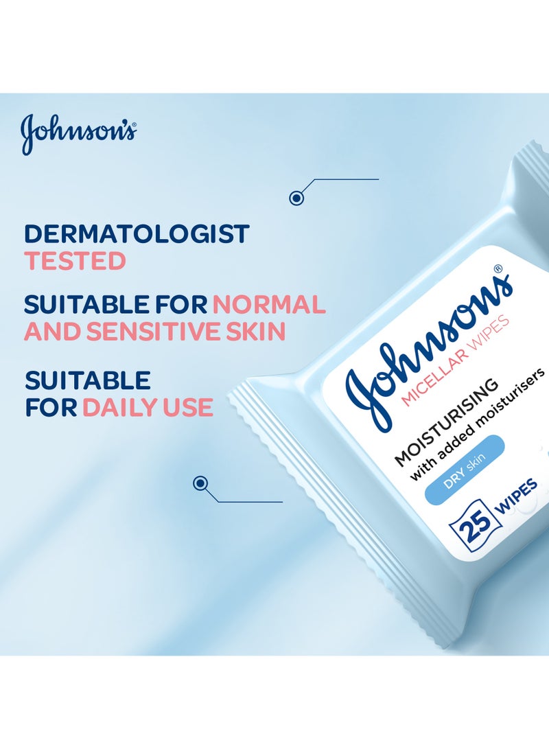 Johnson's Cleansing Facial Micellar Wipes Moisturising Dry Skin 100grams - Image 3