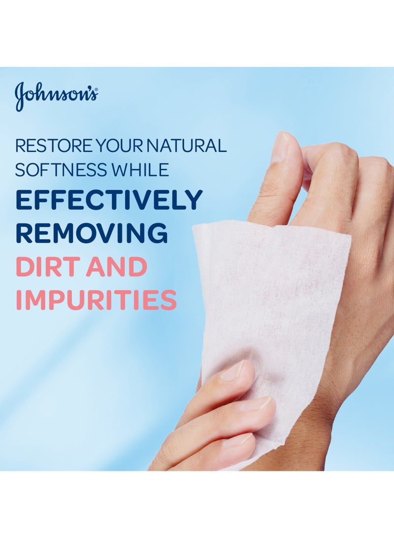 Johnson's Cleansing Facial Micellar Wipes Moisturising Dry Skin 100grams - Image 2