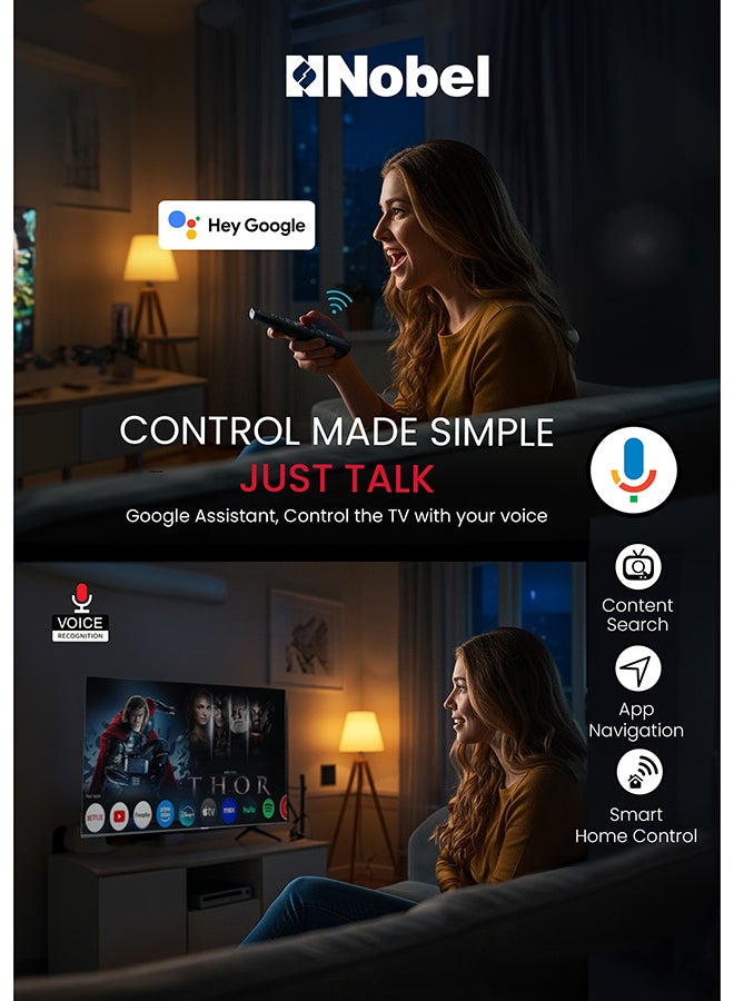 نوبل تلفاز جوجل نوبل 85 بوصة 4K UHD، صوت دولبي وتحكم صوتي، أندرويد 14، تلفاز ذكي، نتفليكس، يوتيوب، برايم، اتصال واي فاي وبلوتوث – UHD85G (ضمان سنة واحدة) - Image 3