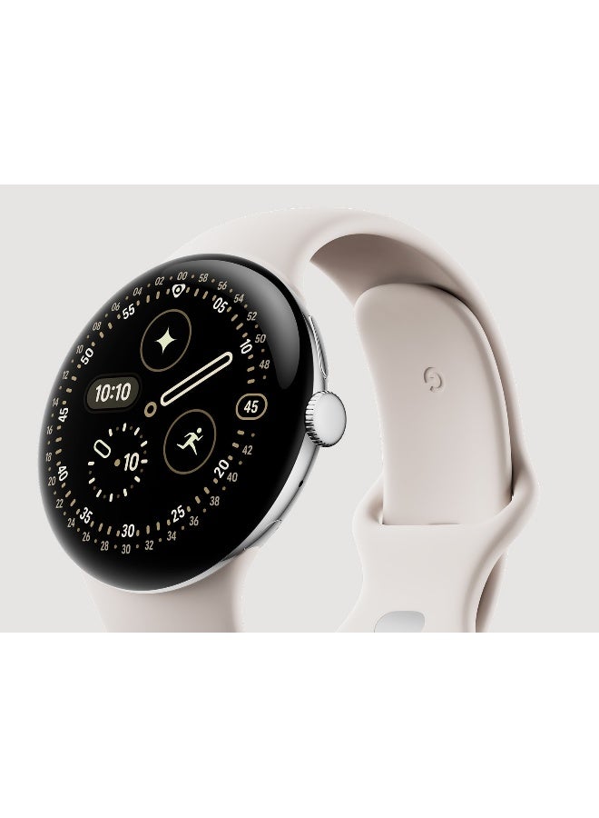 Google Pixel Watch 4 (45mm) Polished Silver Aluminium case Active Band Porcelain - Image 1