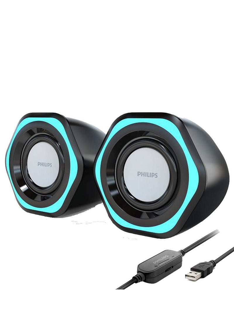 فيليبس SPA3208  Desktop Speakers 5W - 2.0 Channel Stereo - USB Powered + 3.5mm Cable multi color - Image 1